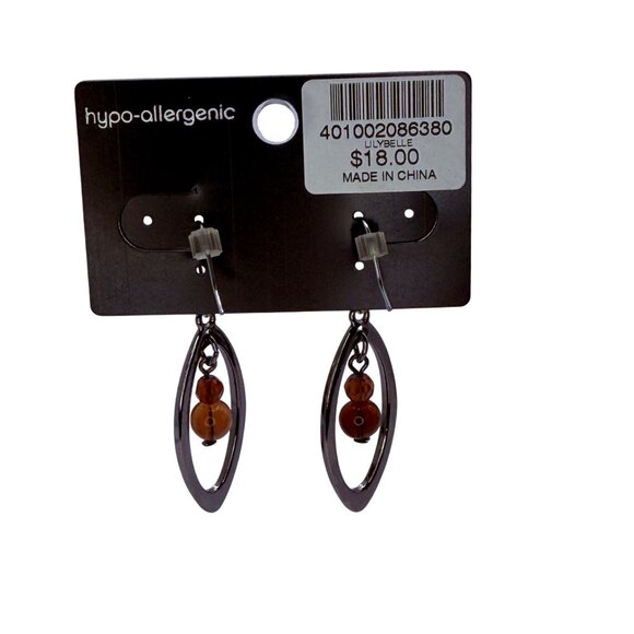 Vintage 1990s Chico’s Silver Oval Amber Bead Dangle Earrings Modern Minimalist - Picture 5 of 5